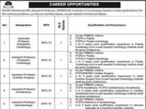 SMBZAN Institute of Cardiology Quetta Jobs 2026