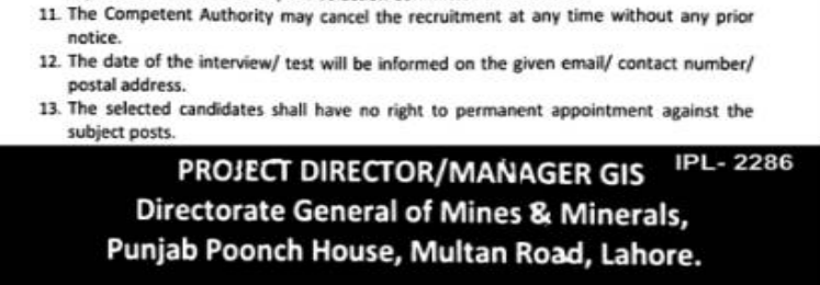 Directorate General of Mines & Minerals Punjab Jobs 2026