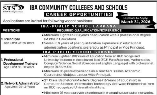 IBA Community Colleges and Schools Jobs 2026