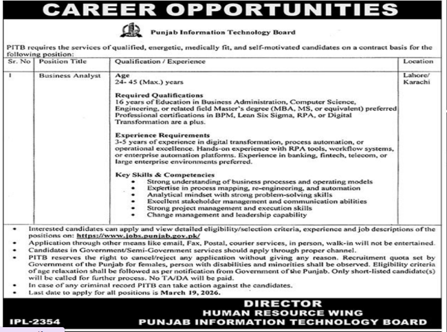 PITB Jobs 2026 – Punjab Information Technology Board Latest Jobs In Pakistan